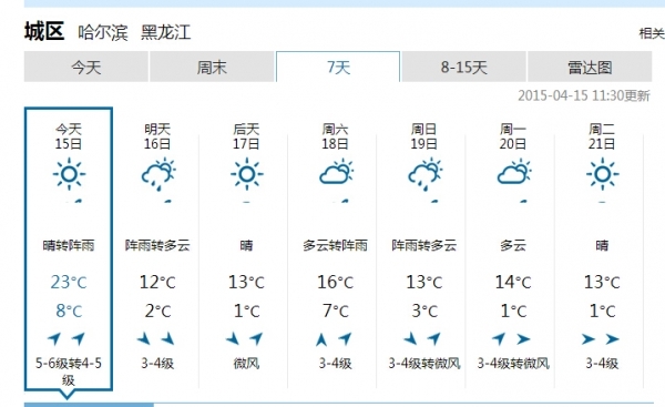哈尔滨未来7天天气预报
